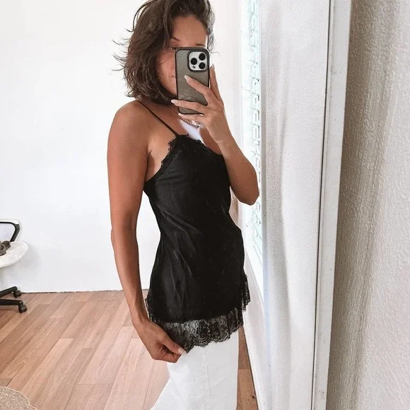 Scandal Italy Lace Black Cami Tank Top Size Small - Picture 3 of 10